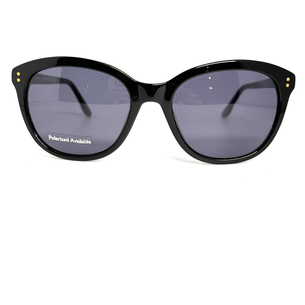 BCBGMAXAZRIA Wishful Black Round Cat Eye Sunglasses 54-18-135 CV Gold Logo